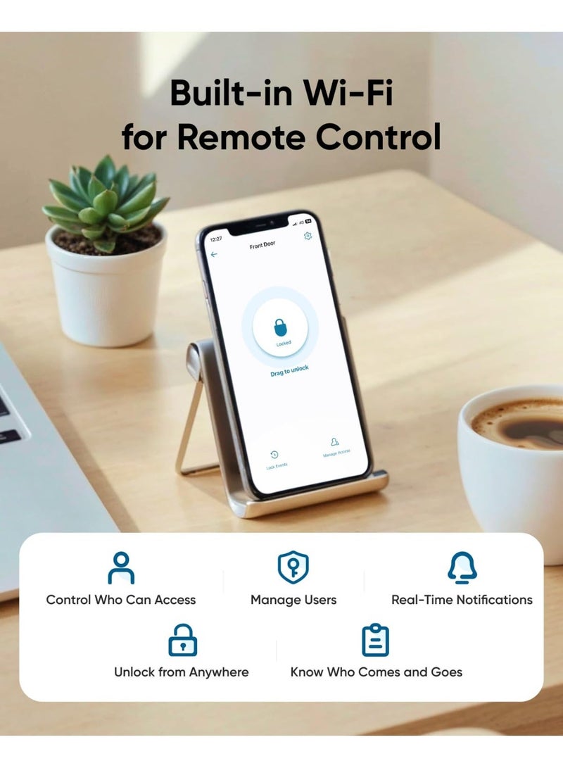 eufy قفل ذكي eufy C33، قفل باب بلوحة مفاتيح مع مقبض، مقبض باب ببصمة الإصبع، قفل باب بدون مفتاح للباب الأمامي وغرف النوم، قفل إلكتروني، واي فاي، تحكم عن بُعد عبر التطبيق، مقاوم للماء IP53 - Image 4